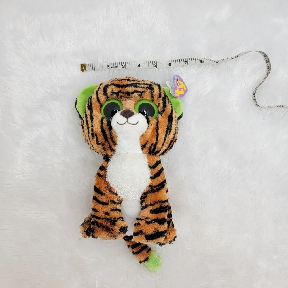 Ty Beanie Boo Plush Stripes Tiger Stuffed Animal Orange Black Green Eyes Soft